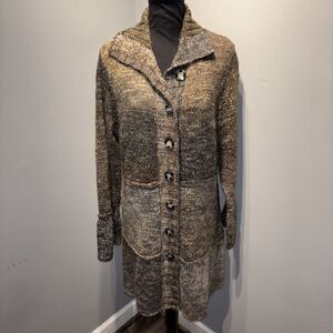 Christopher‎ & Banks Long Brown Knit Cardigan Duster Button Down Lagenlook XL